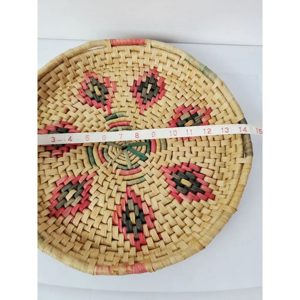Native American Weaved Straw Plant Holder‎ Basket Decorative Round